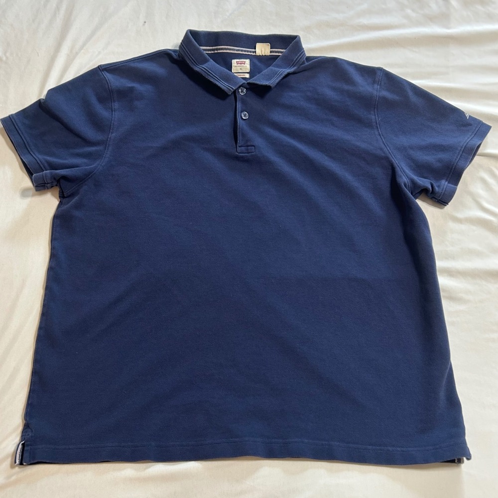 Levis Mens XL Navy Blue Short Sleeve Cotton Pique Polo Shirt Standard Fit